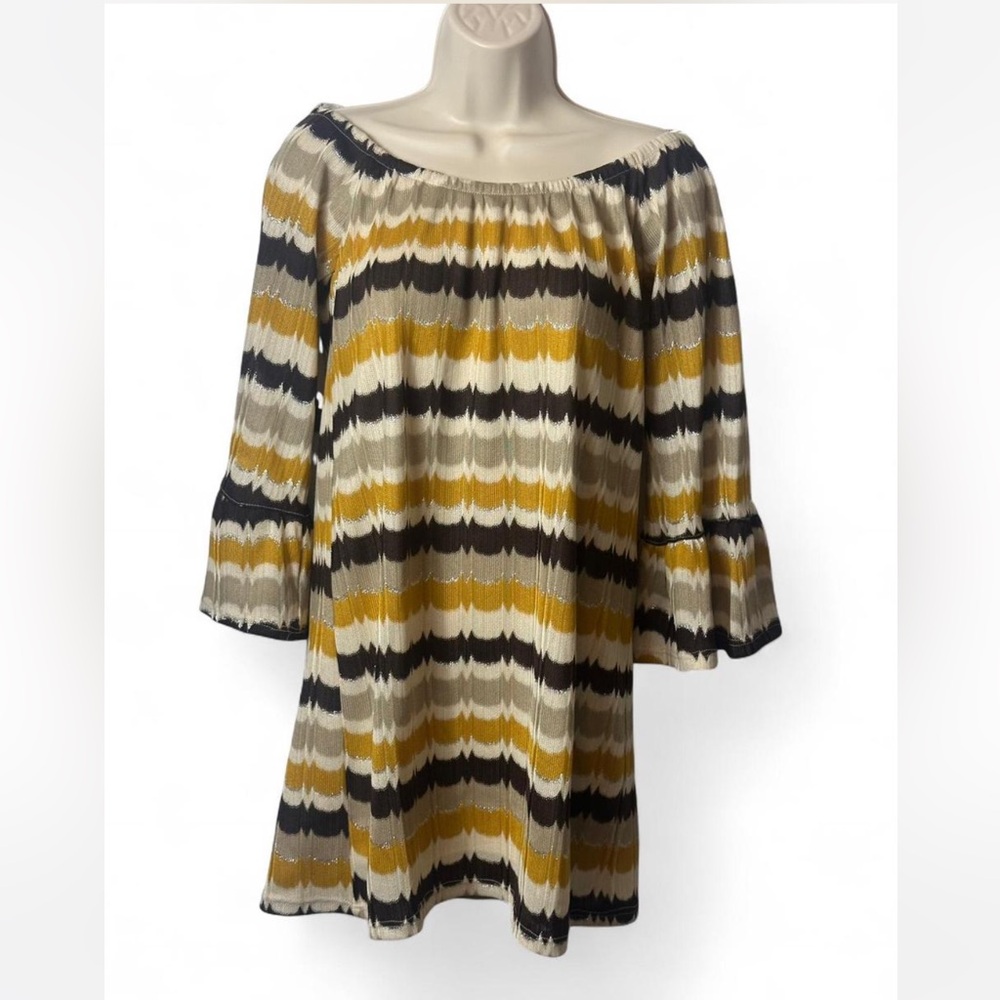 Striped Metallic Off Shoulder‎ Dress